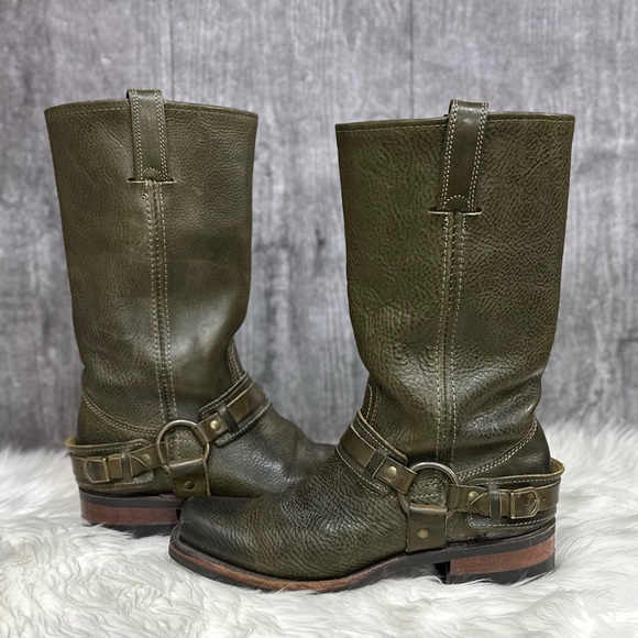 Frye Shoes - Frye Harness 12R Olive Moto Boots